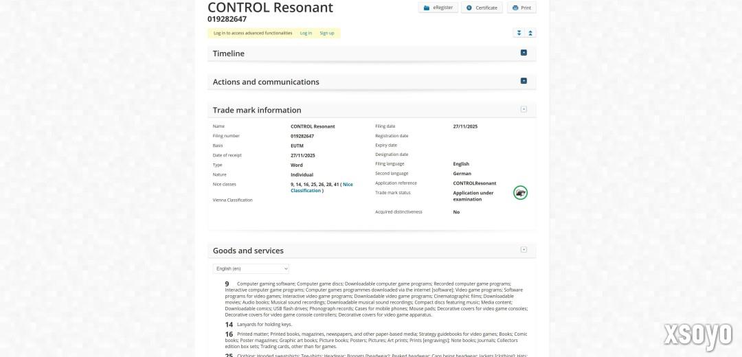 TGA预警！Remedy注册《控制》新商标Control Resonant