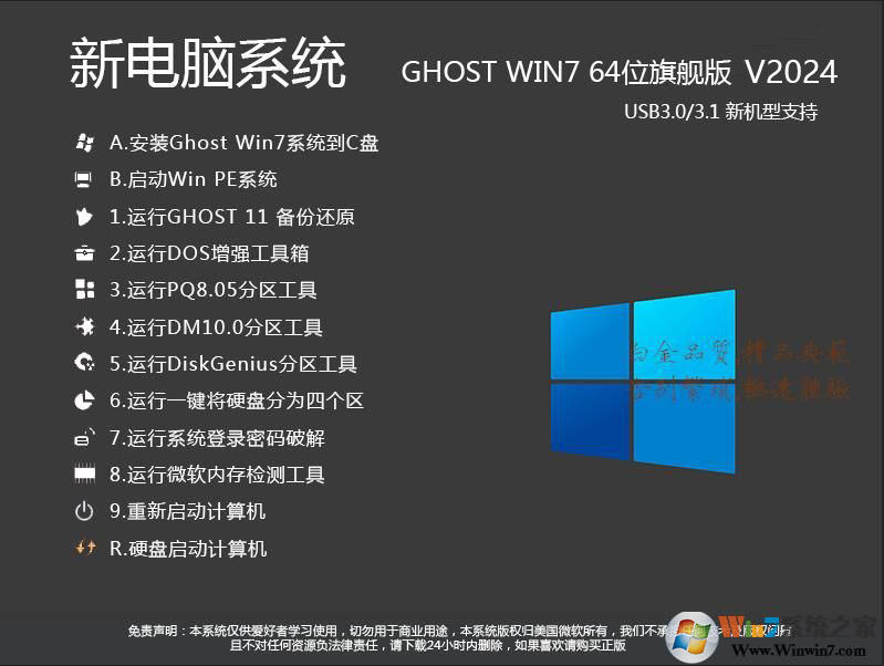 【带USB3.0驱动】WIN7 64位旗舰版系统(新机型)高速优化V2024